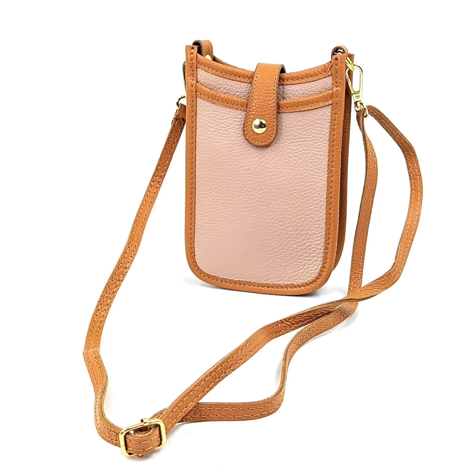 2 Tone smart and substantial leather cross body phone style bag with tan edging
