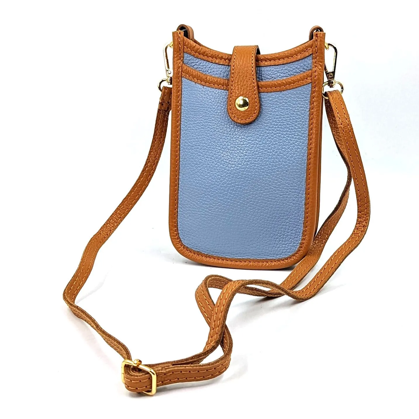 2 Tone smart and substantial leather cross body phone style bag with tan edging