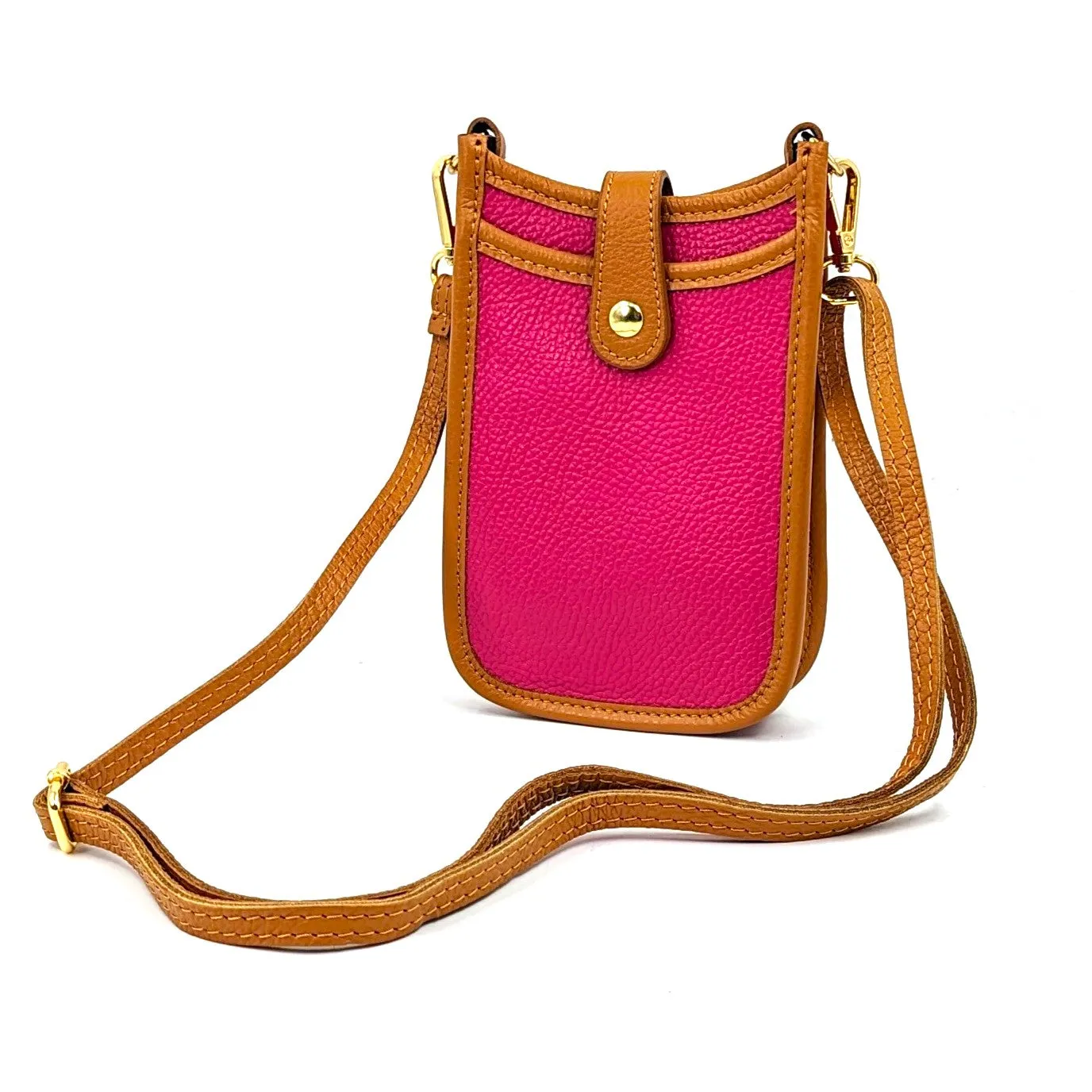 2 Tone smart and substantial leather cross body phone style bag with tan edging