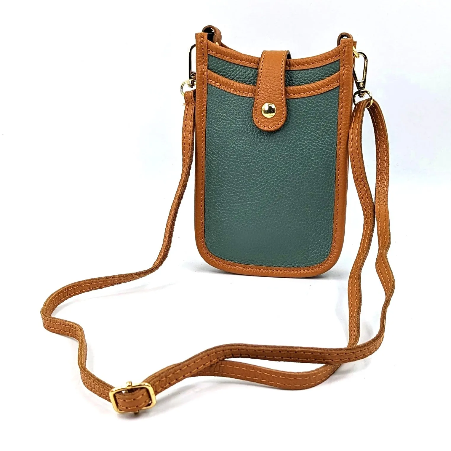2 Tone smart and substantial leather cross body phone style bag with tan edging