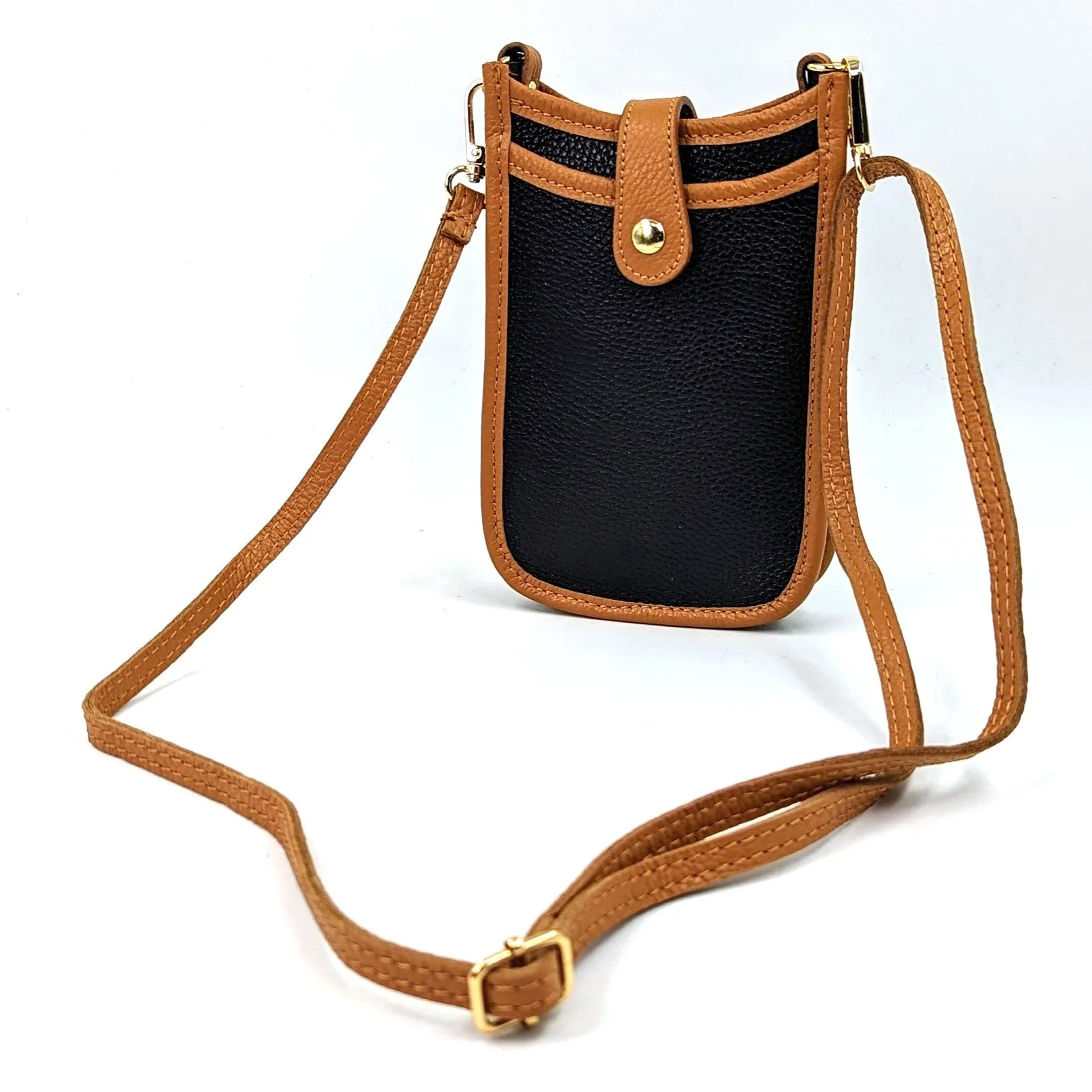 2 Tone smart and substantial leather cross body phone style bag with tan edging