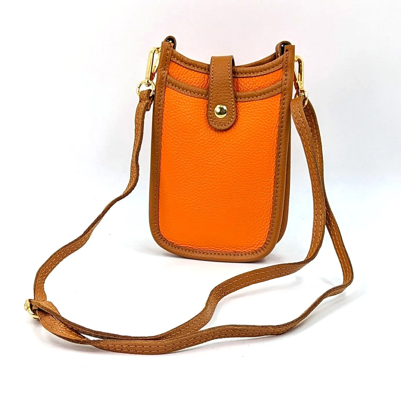 2 Tone smart and substantial leather cross body phone style bag with tan edging