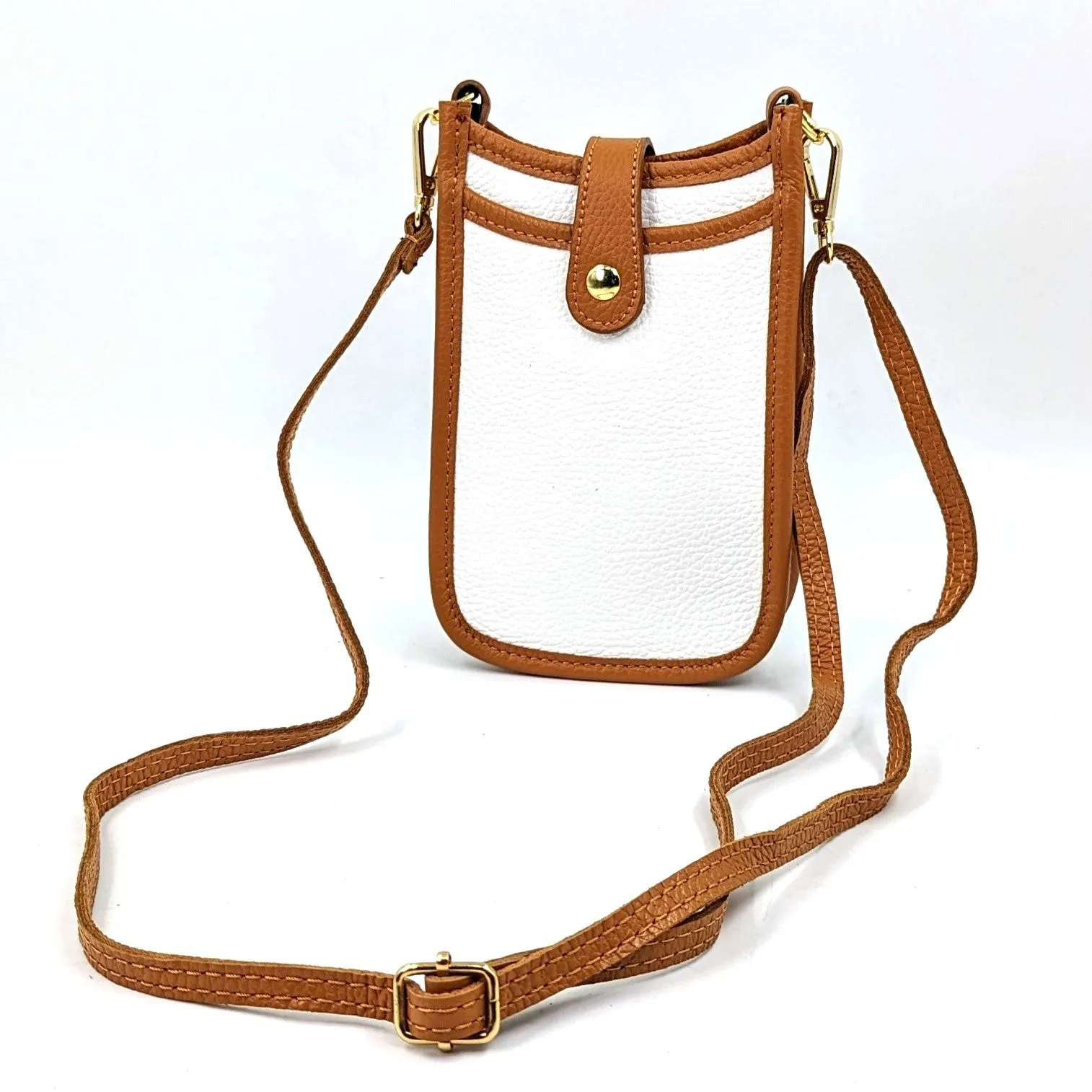 2 Tone smart and substantial leather cross body phone style bag with tan edging