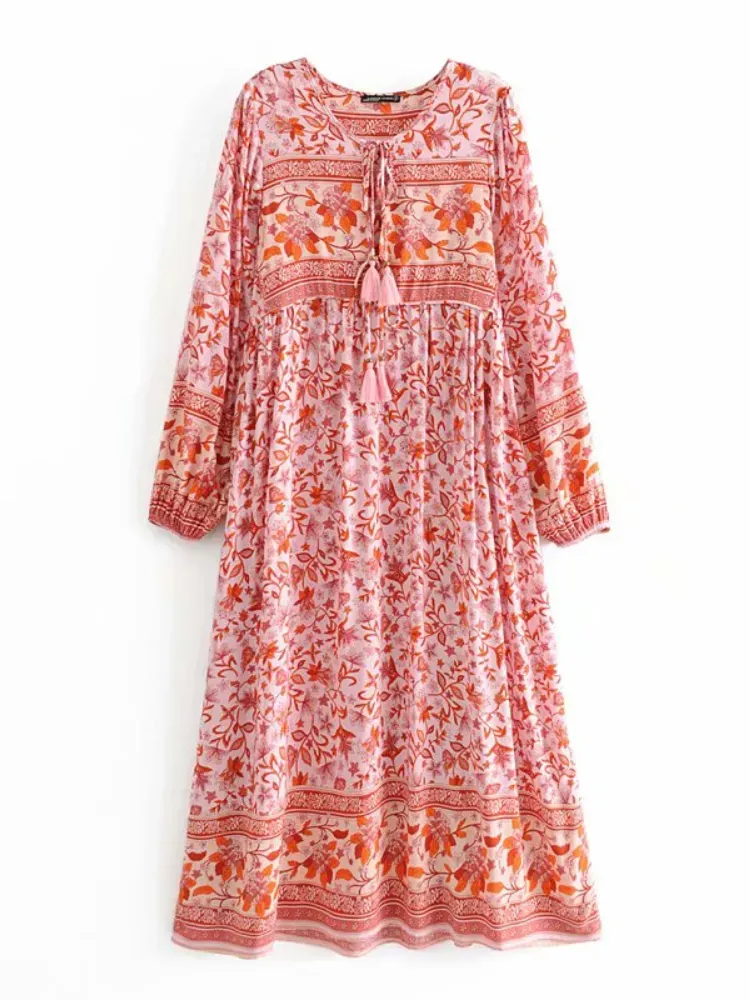 Ada boho red floral-print dress