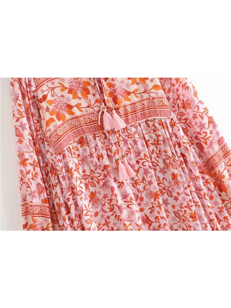 Ada boho red floral-print dress
