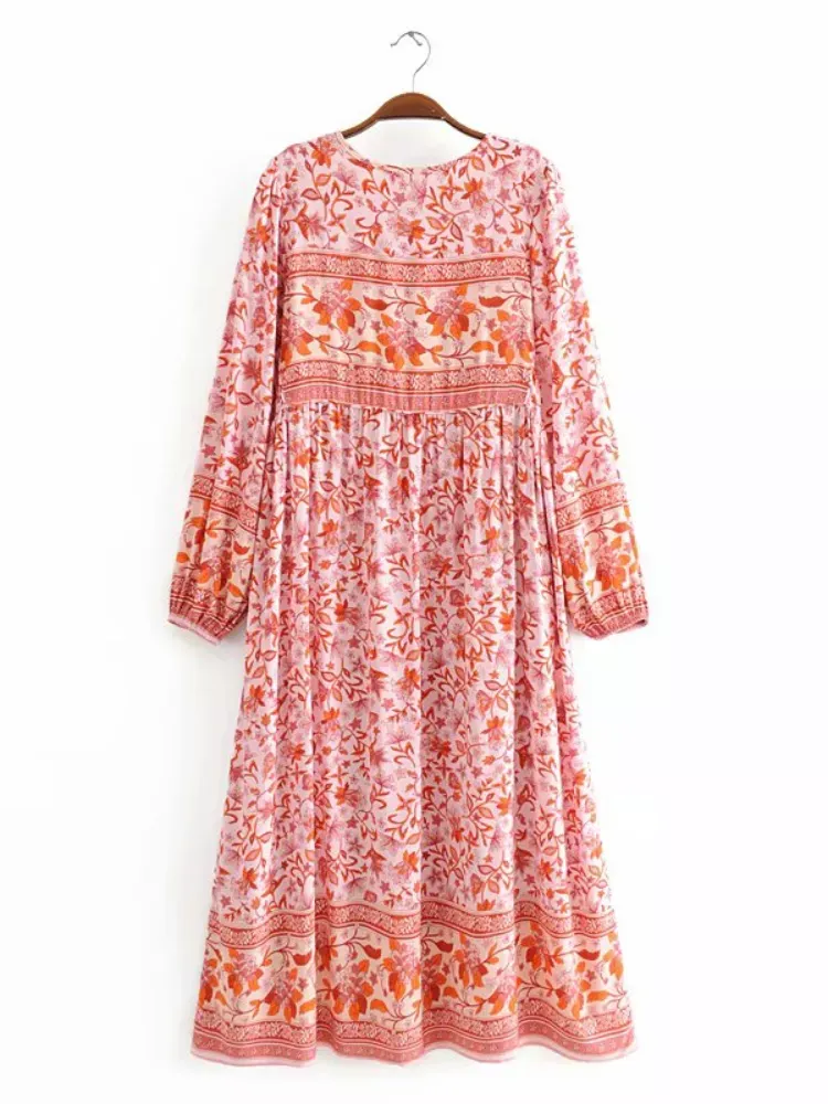 Ada boho red floral-print dress