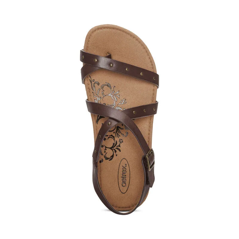 Aetrex Lauren Adjustable Cross Band Coffee Sandal SC581
