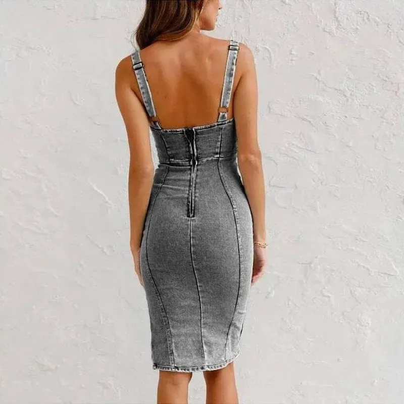 Aimee  Fitted Denim Midi Dress