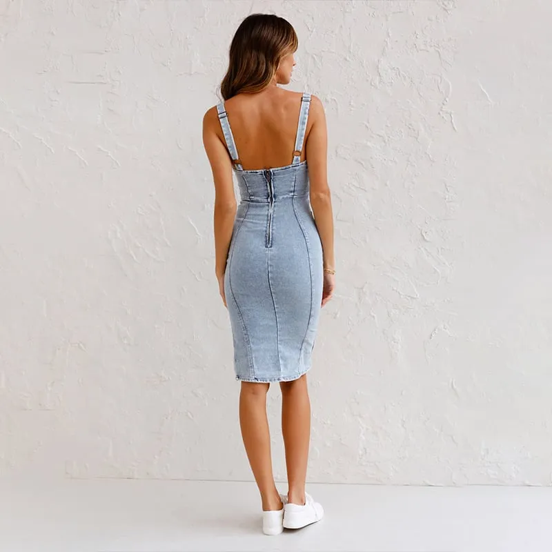 Aimee  Fitted Denim Midi Dress