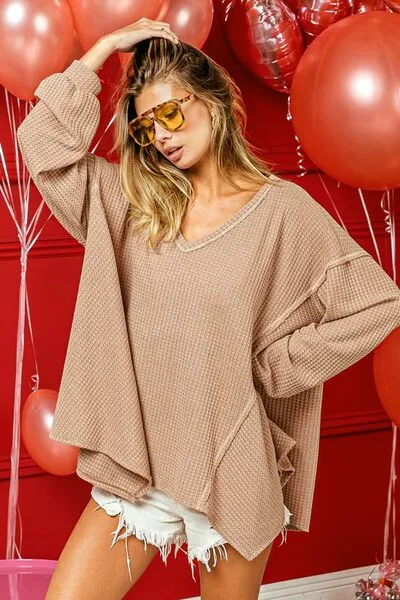 AnnaMarie Waffle Knit Hem Top