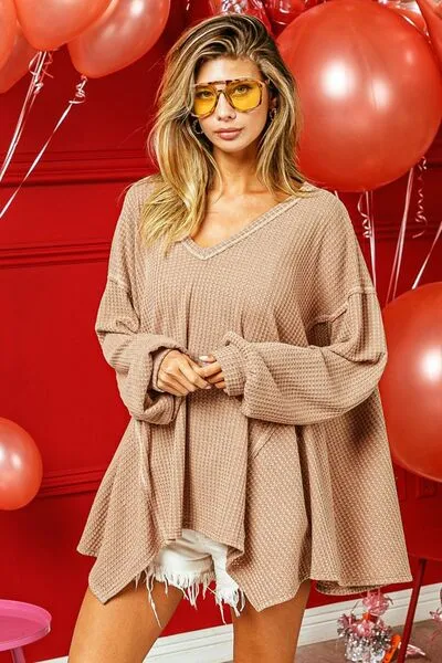 AnnaMarie Waffle Knit Hem Top