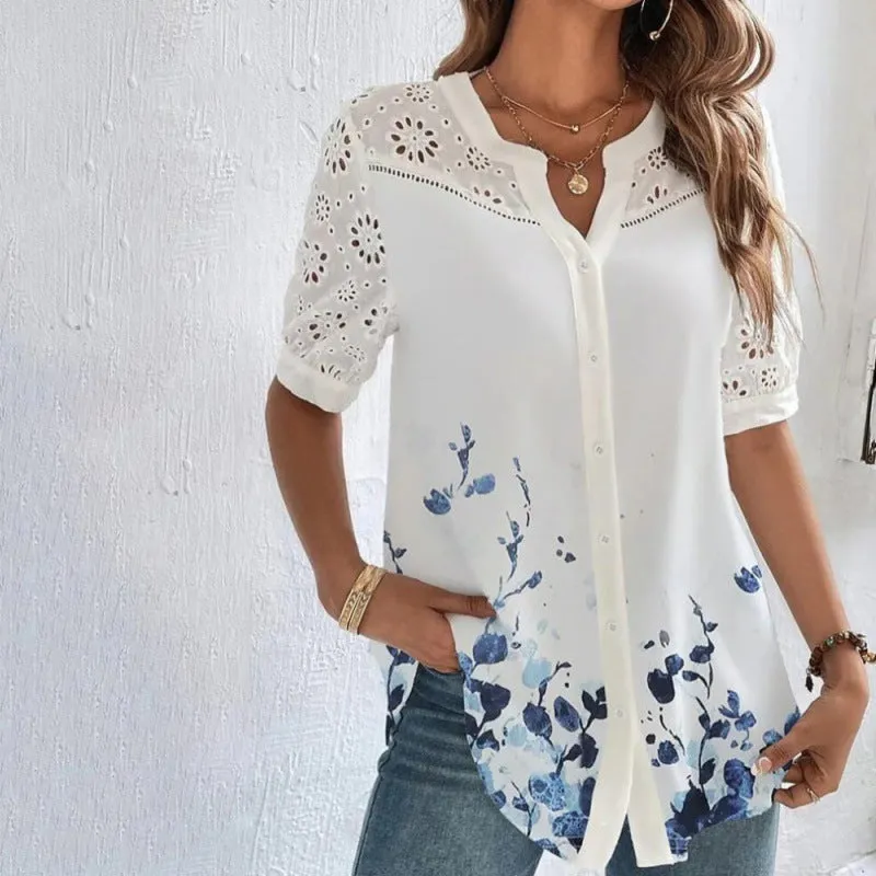 ANNELISE  Casual Lace Printed Blouse