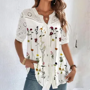 ANNELISE  Casual Lace Printed Blouse
