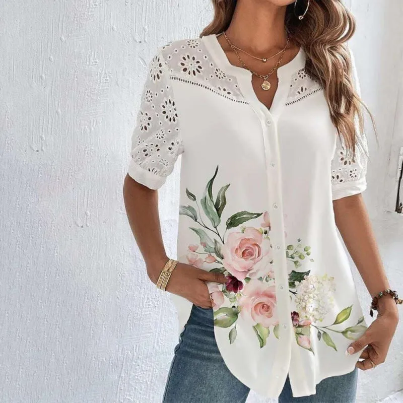 ANNELISE  Casual Lace Printed Blouse