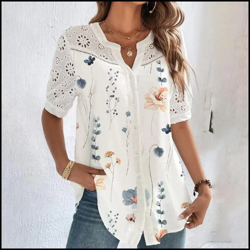 ANNELISE  Casual Lace Printed Blouse