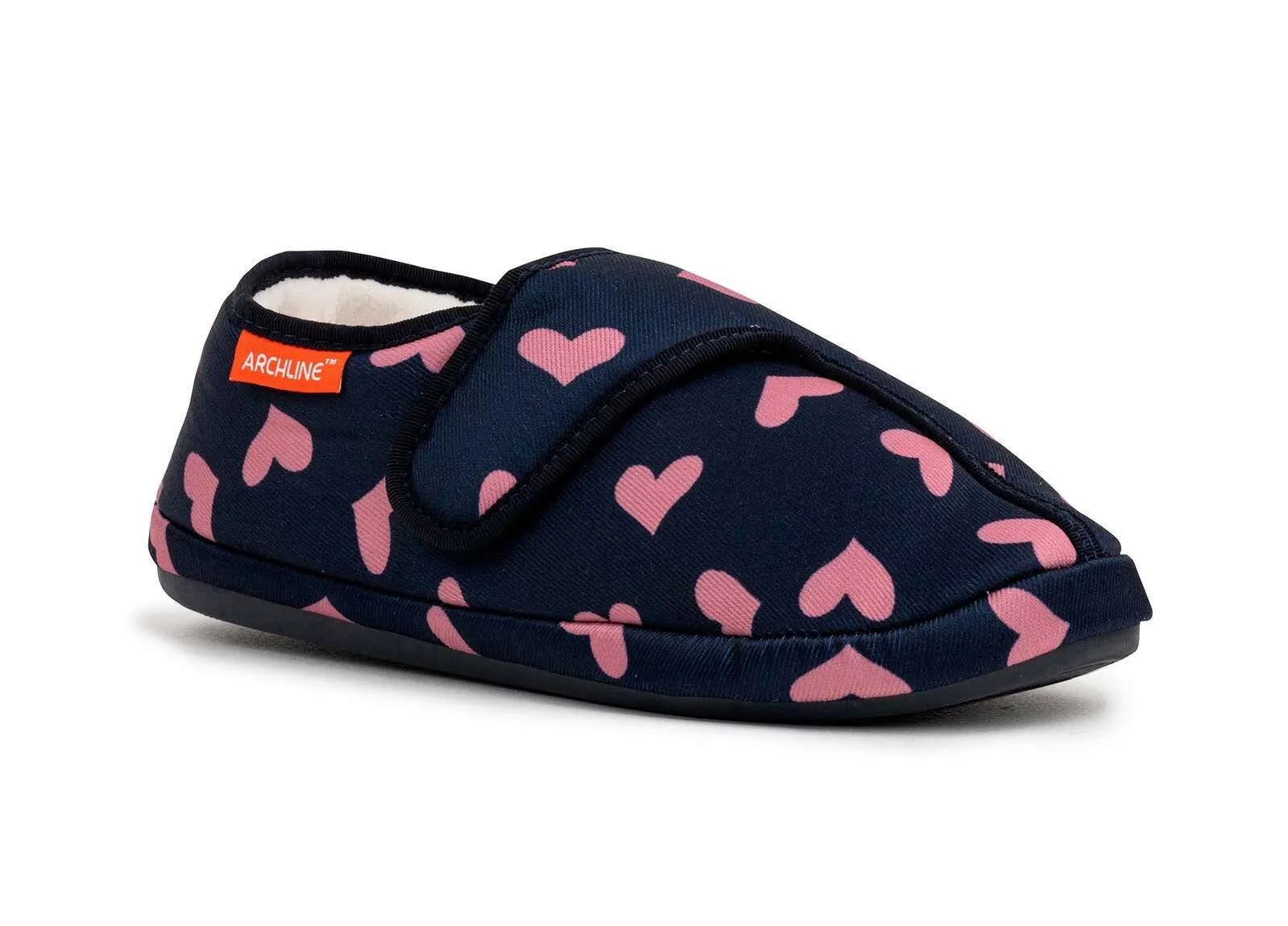 ARCHLINE Orthotic Plus Slippers Closed Scuffs Pain Relief Moccasins - Navy Hearts - EU 43