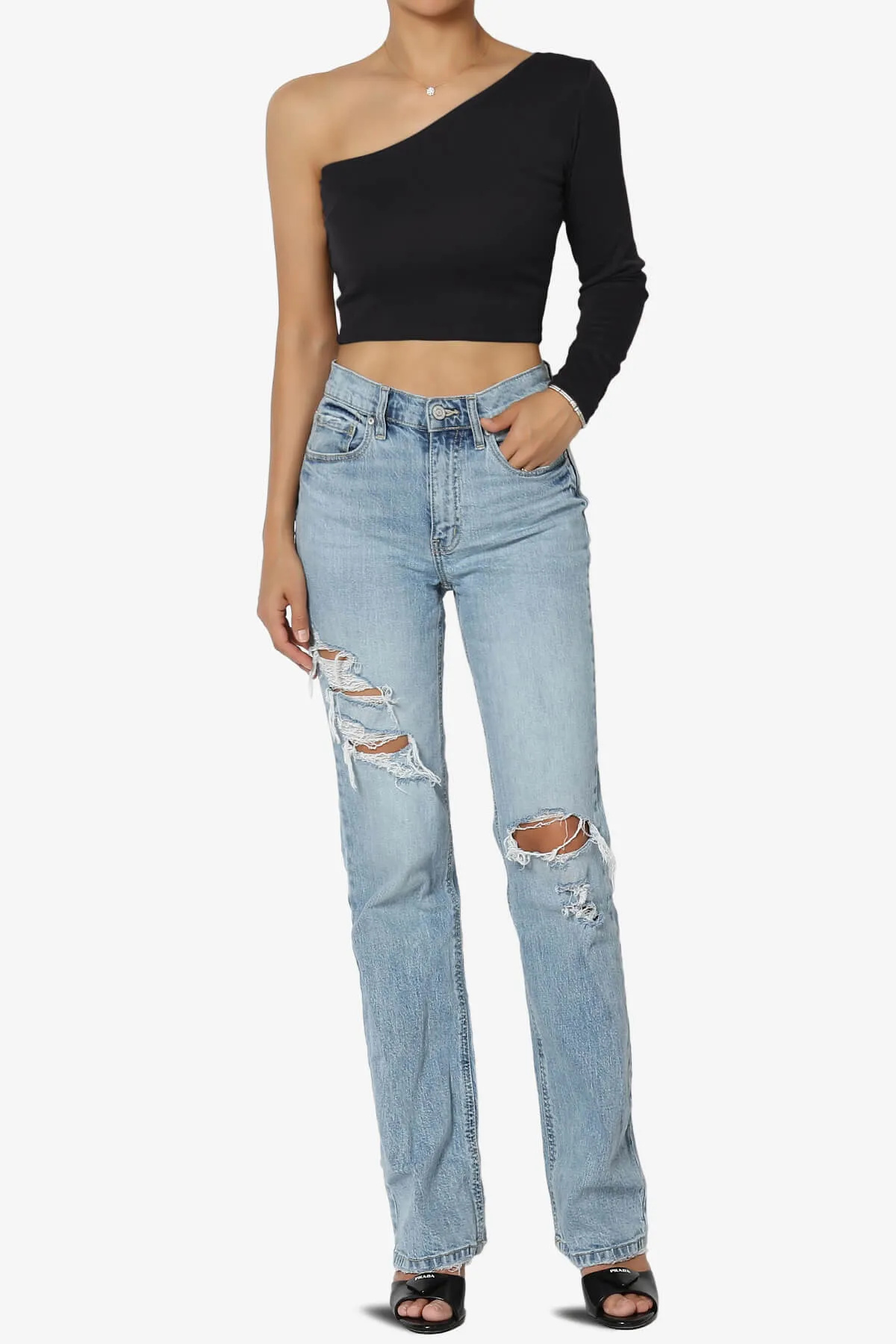 Azariah One Shoulder Long Sleeve Crop T-Shirt