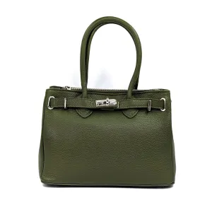 Baby 'Birkin' style classic structured leather bag with overlap leather and twist clasp
