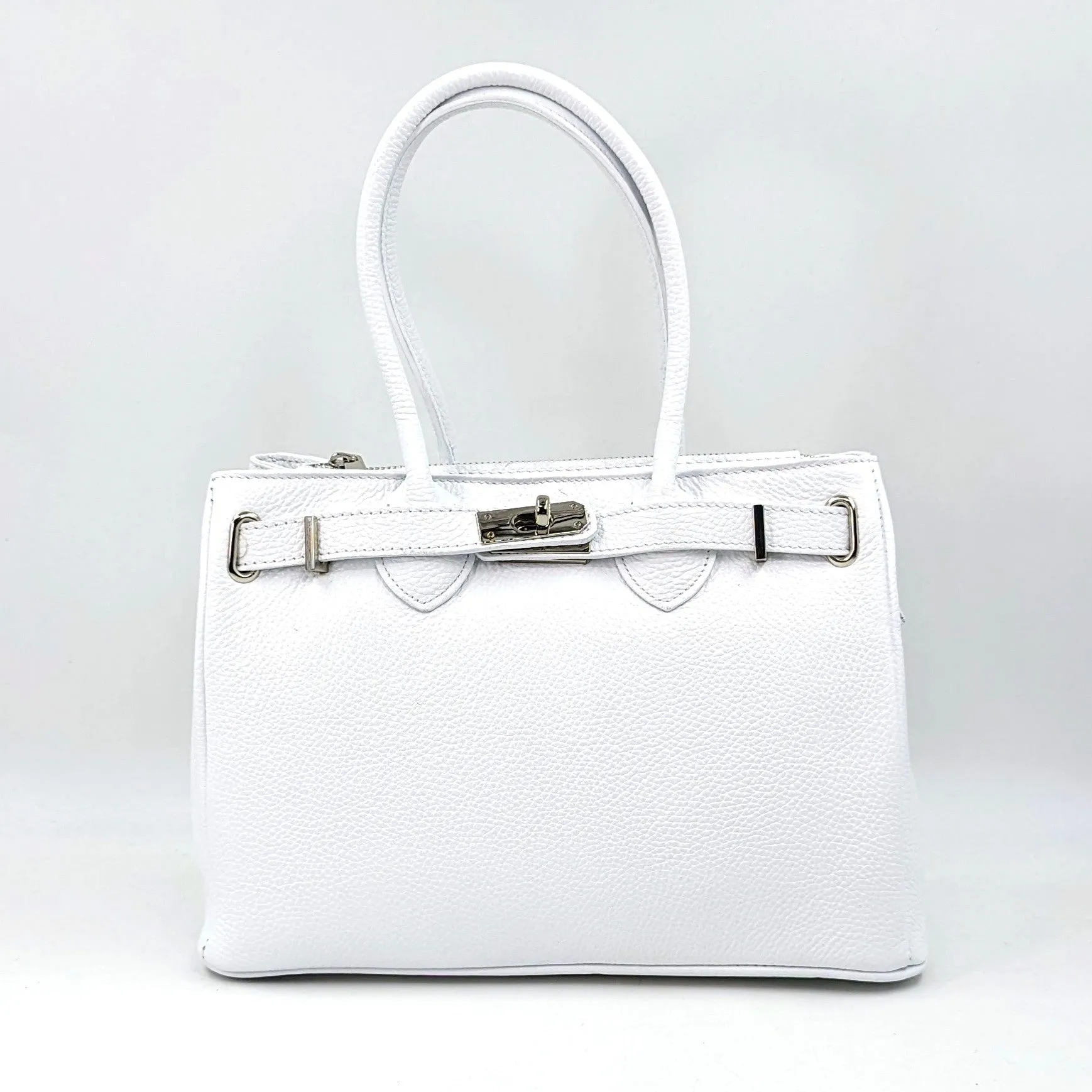 Baby 'Birkin' style classic structured leather bag with overlap leather and twist clasp