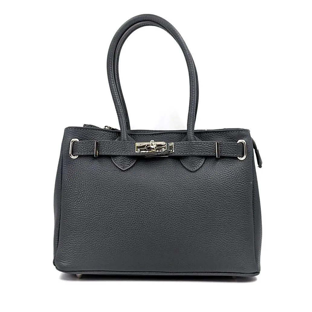 Baby 'Birkin' style classic structured leather bag with overlap leather and twist clasp