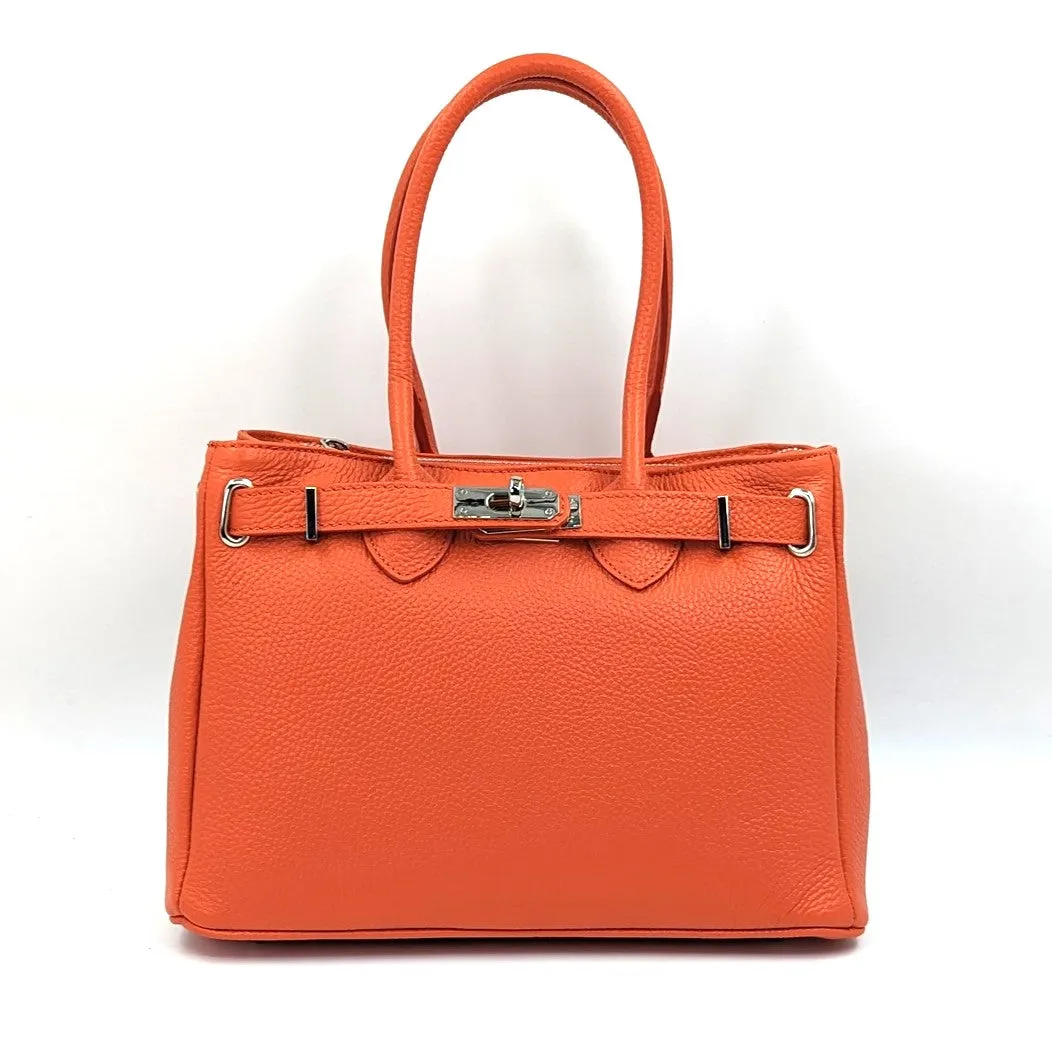 Baby 'Birkin' style classic structured leather bag with overlap leather and twist clasp