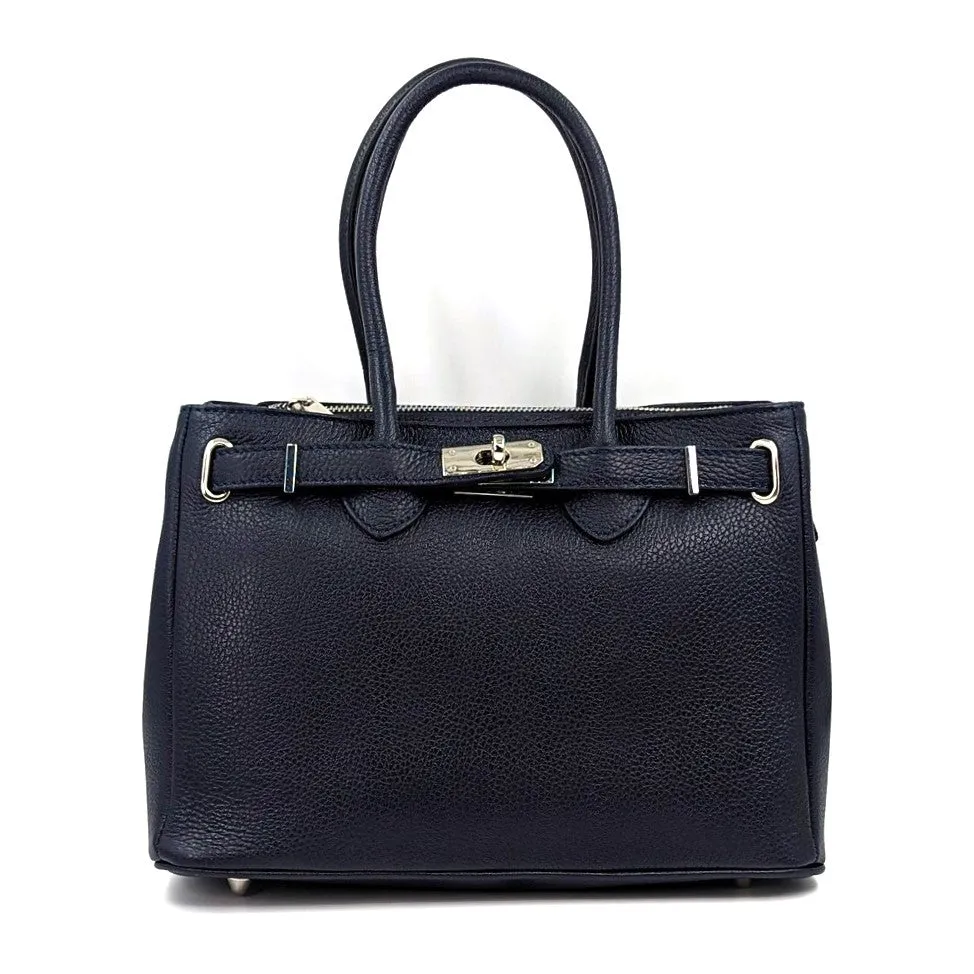 Baby 'Birkin' style classic structured leather bag with overlap leather and twist clasp