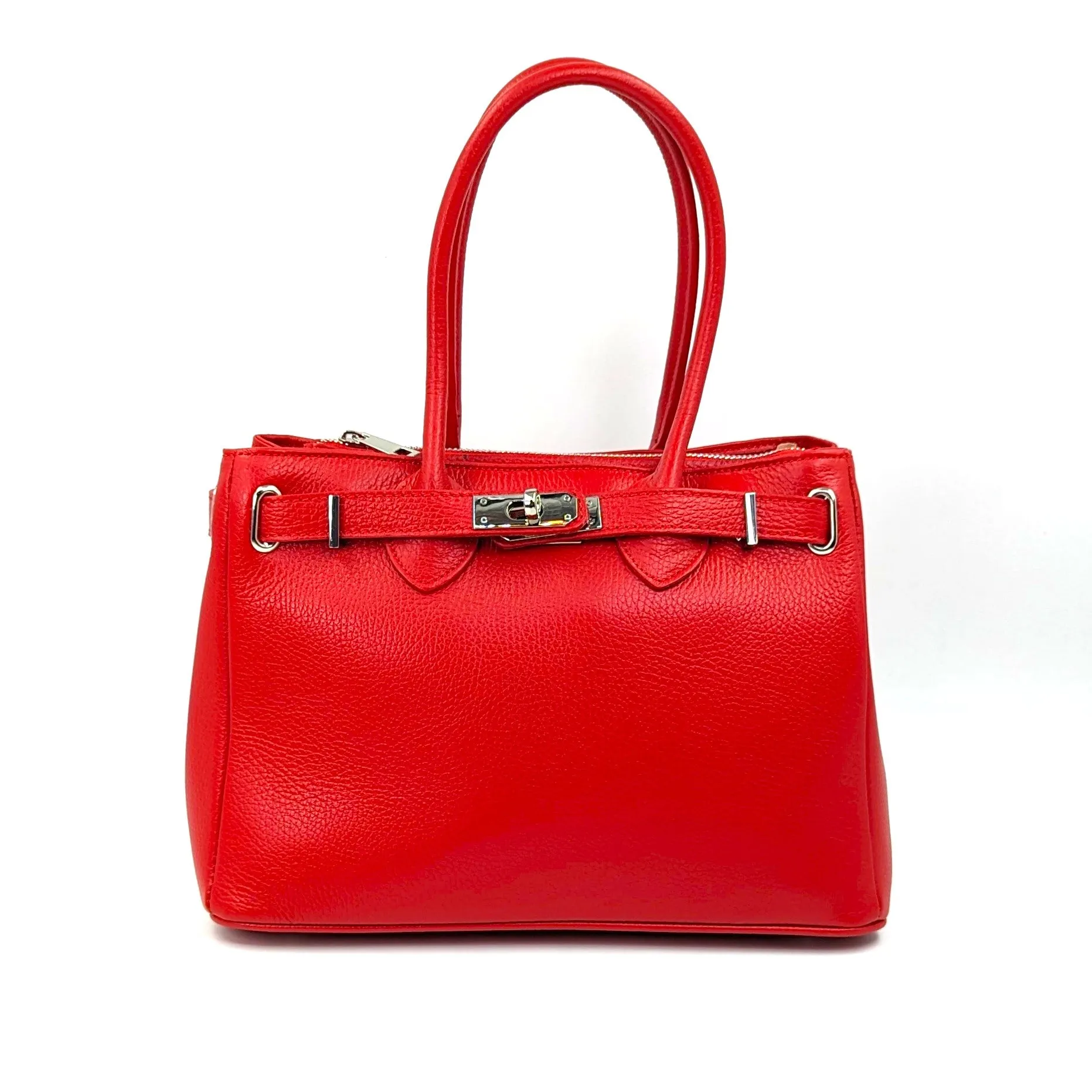 Baby 'Birkin' style classic structured leather bag with overlap leather and twist clasp