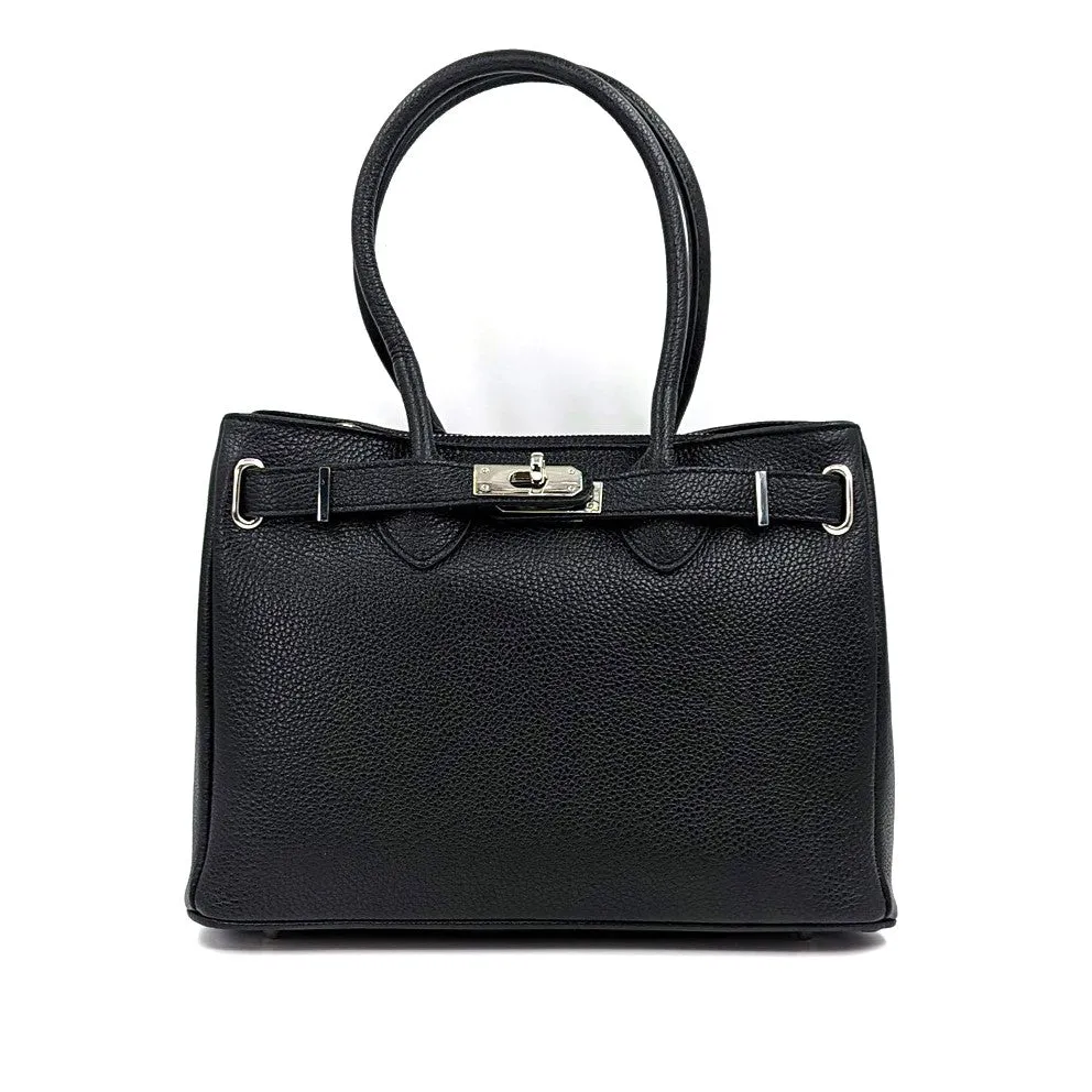 Baby 'Birkin' style classic structured leather bag with overlap leather and twist clasp