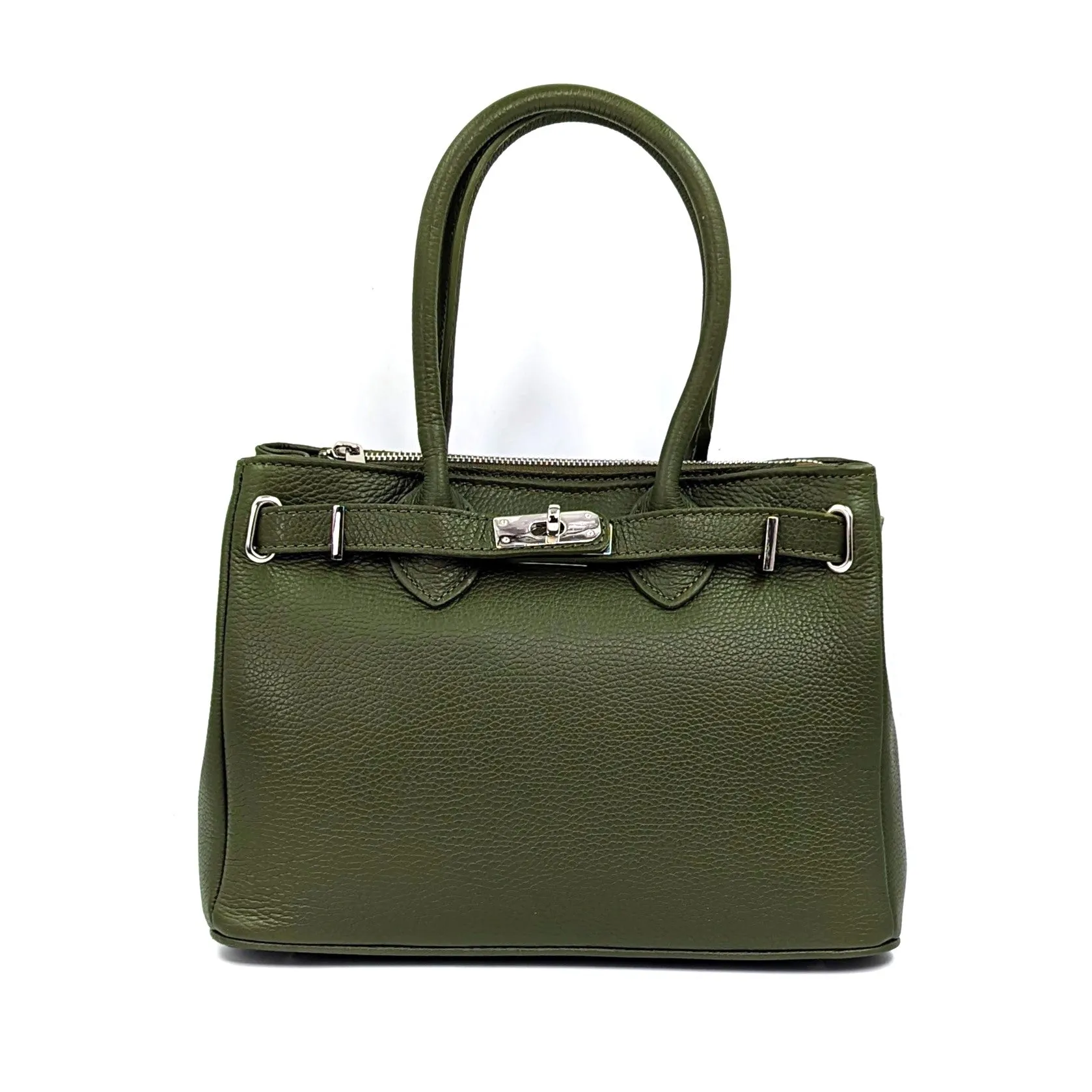 Baby 'Birkin' style classic structured leather bag with overlap leather and twist clasp