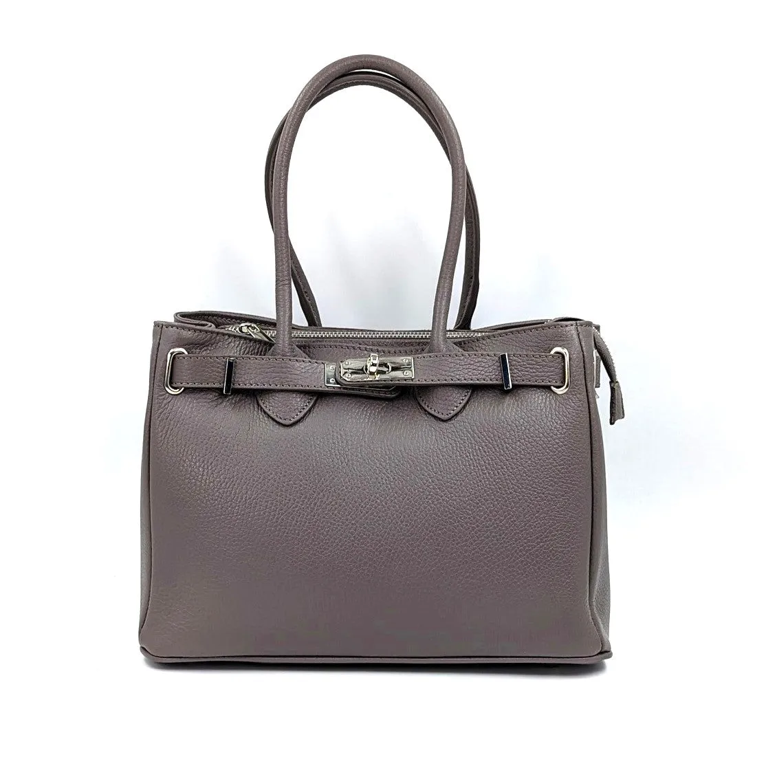 Baby 'Birkin' style classic structured leather bag with overlap leather and twist clasp