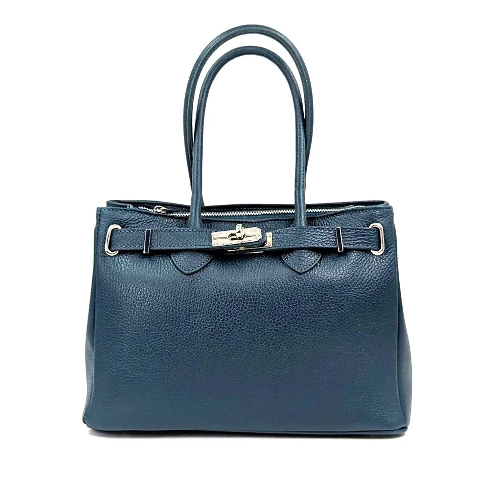 Baby 'Birkin' style classic structured leather bag with overlap leather and twist clasp