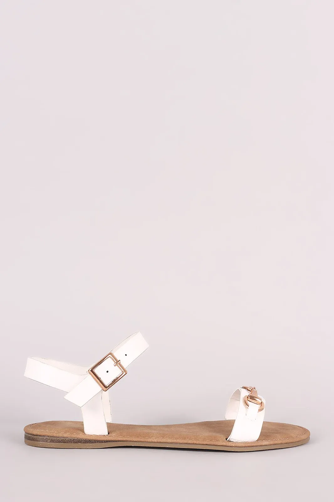 Bamboo Horsebit Ankle Strap Flat Sandal
