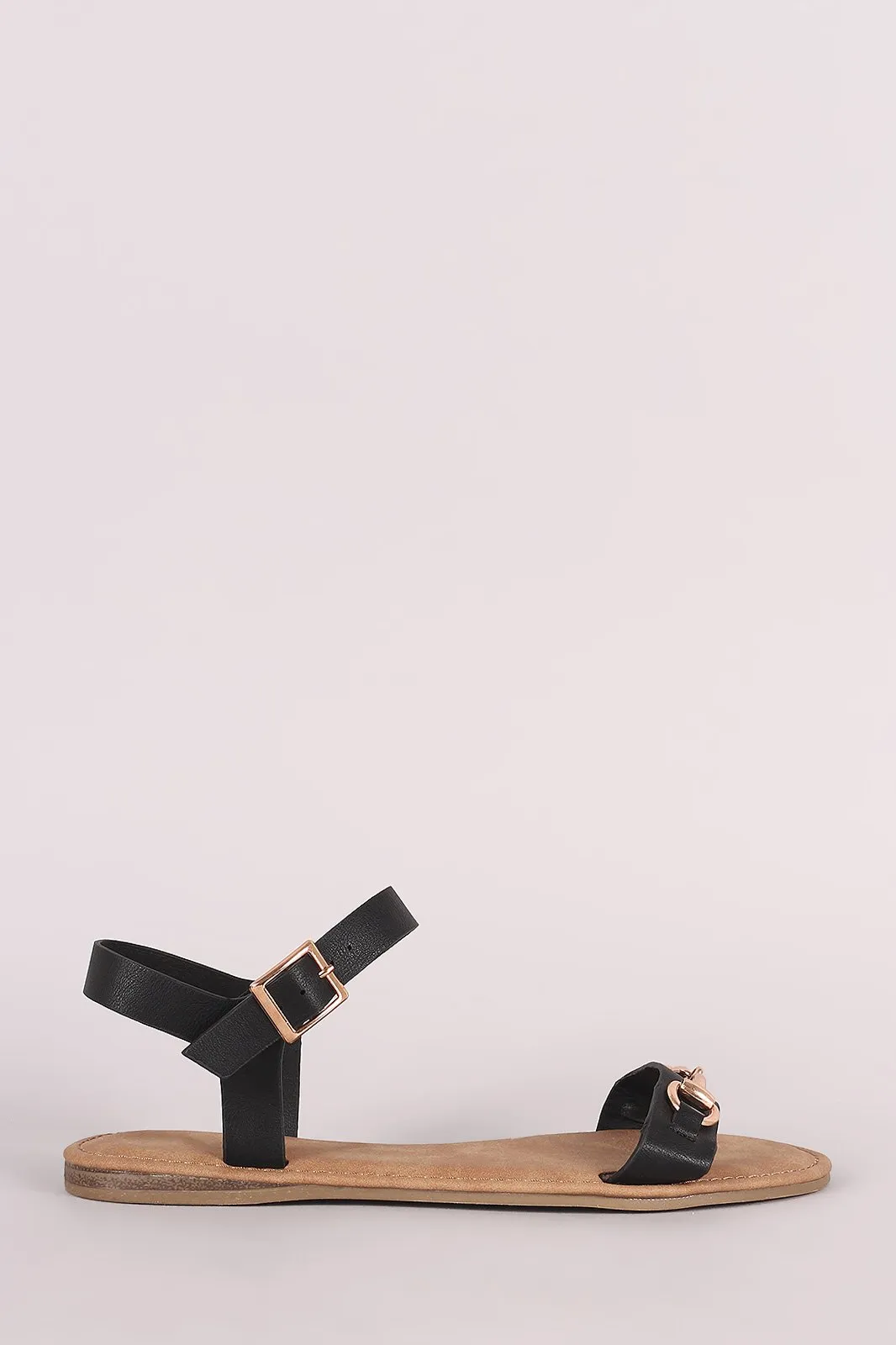 Bamboo Horsebit Ankle Strap Flat Sandal