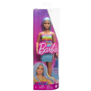 Barbie Fashionista Doll #218 - Blue Hair, Rainbow Top & Teal Skirt
