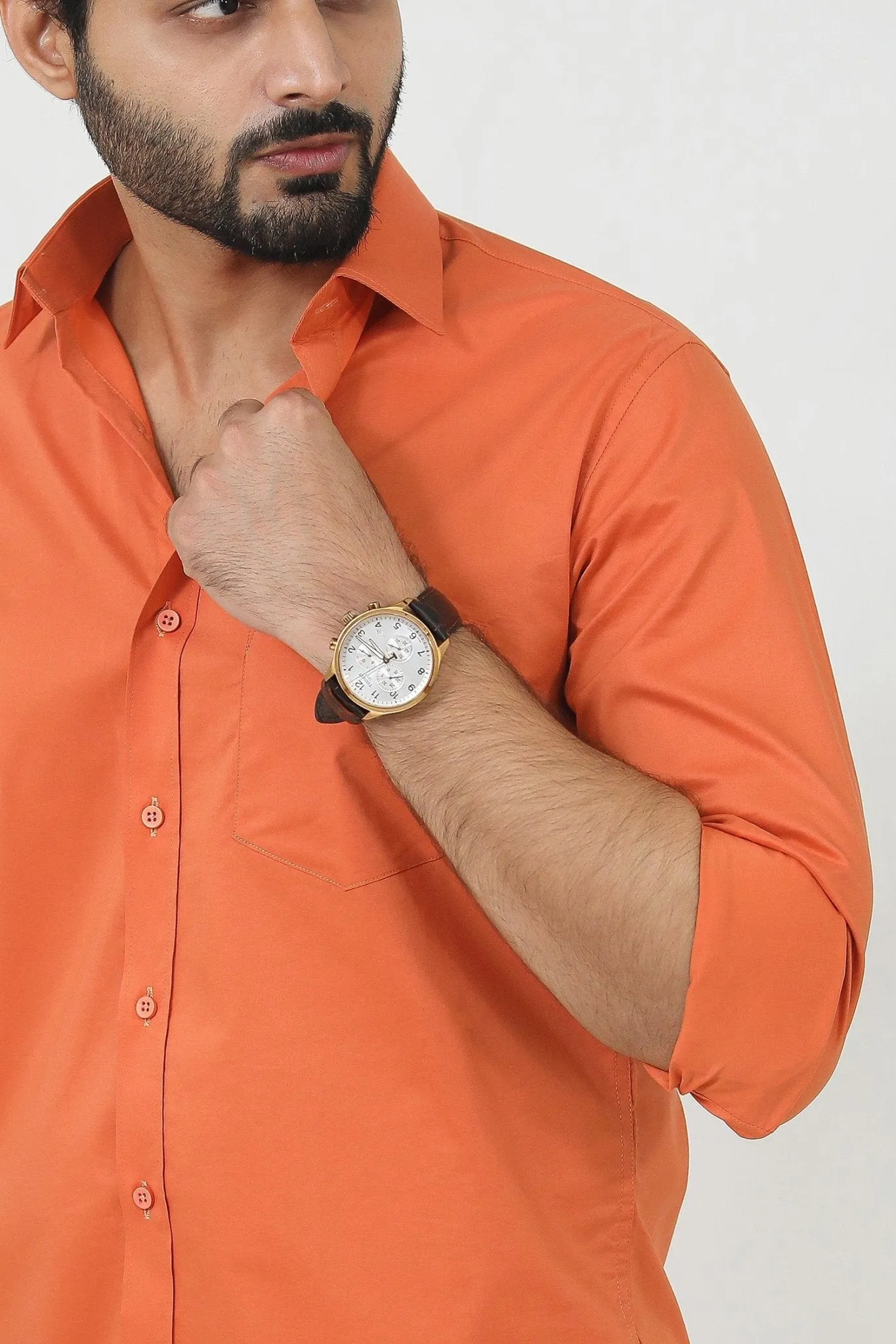 Bluebird Men's Orange Polycotton Formal Shirt