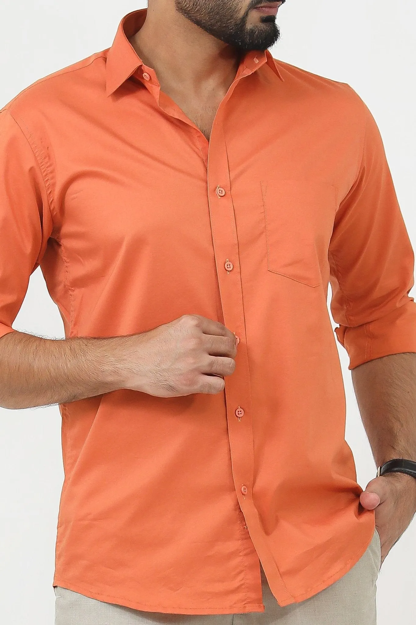 Bluebird Men's Orange Polycotton Formal Shirt