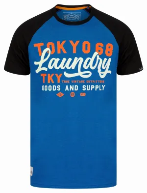 Catalyst Baseball Style Raglan Sleeve Crew Neck T-Shirt in Mid Blue Marl - Tokyo Laundry
