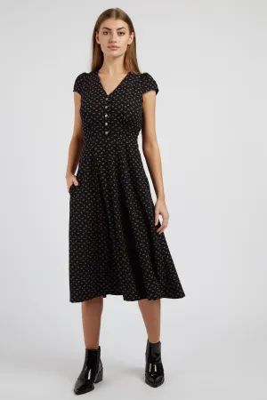 Cathleen Midi Fantail Dress Black