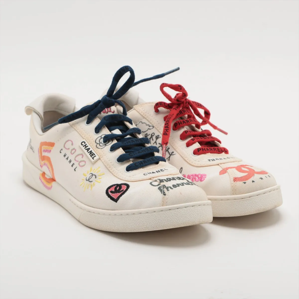 Chanel Coco Canvas  Leather Trainers 44 Men White G34878