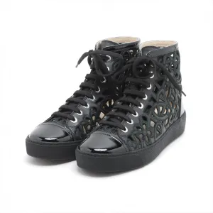 Chanel Coco Leather X Fabric High-Cut Trainers 38  Black Flower Race
