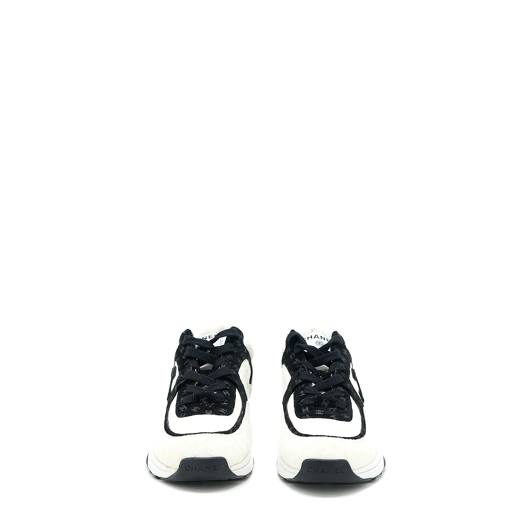 Chanel Size 38.5 22A Trainers Printed Suede Calfskin Black/White