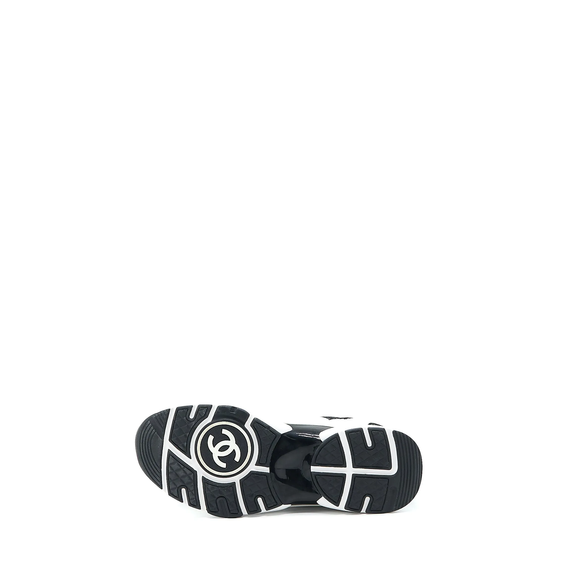 Chanel Size 38.5 22A Trainers Printed Suede Calfskin Black/White