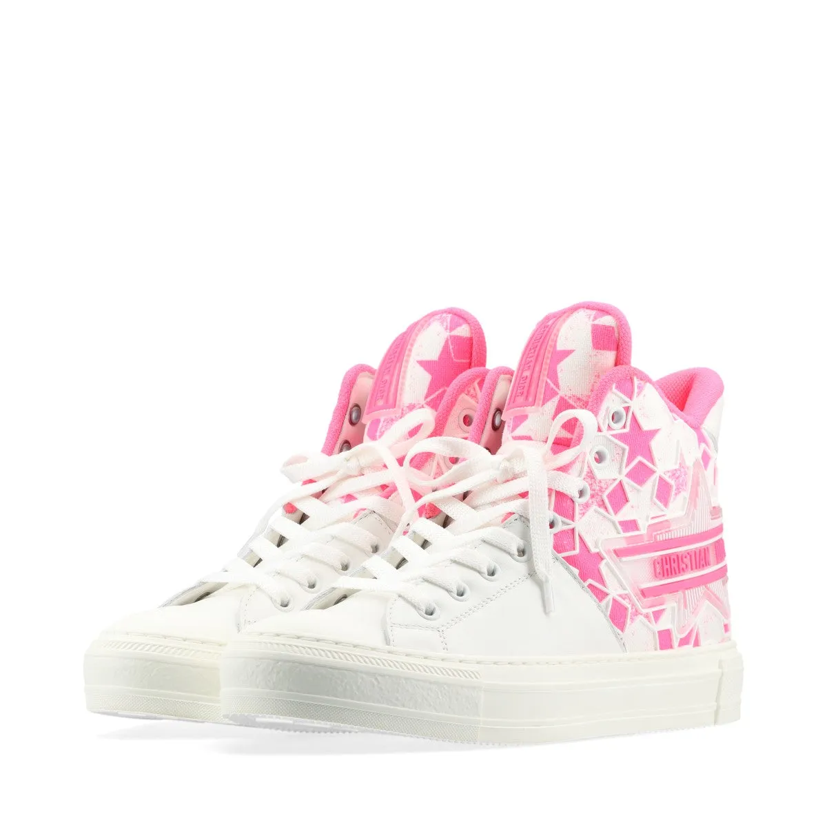 Christian Dior Leather Fabric High-Cut Trainers EU37  White× Pink WALK'N'DIOR STA Star   Box Bag