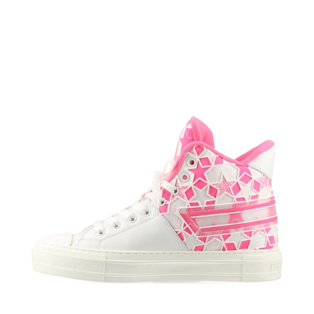 Christian Dior Leather Fabric High-Cut Trainers EU37  White× Pink WALK'N'DIOR STA Star   Box Bag