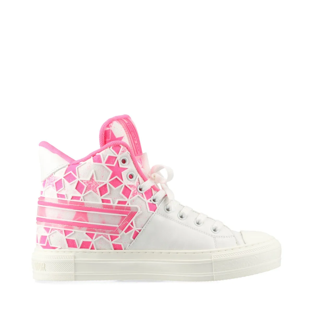 Christian Dior Leather Fabric High-Cut Trainers EU37  White× Pink WALK'N'DIOR STA Star   Box Bag