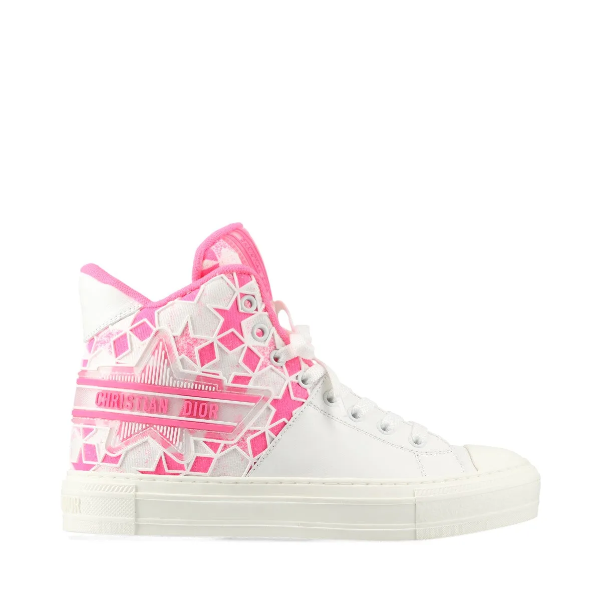 Christian Dior Leather Fabric High-Cut Trainers EU37  White× Pink WALK'N'DIOR STA Star   Box Bag