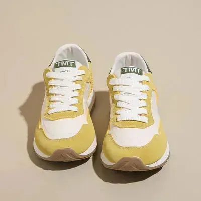Contrast Platform Lace-Up Athletic Sneakers