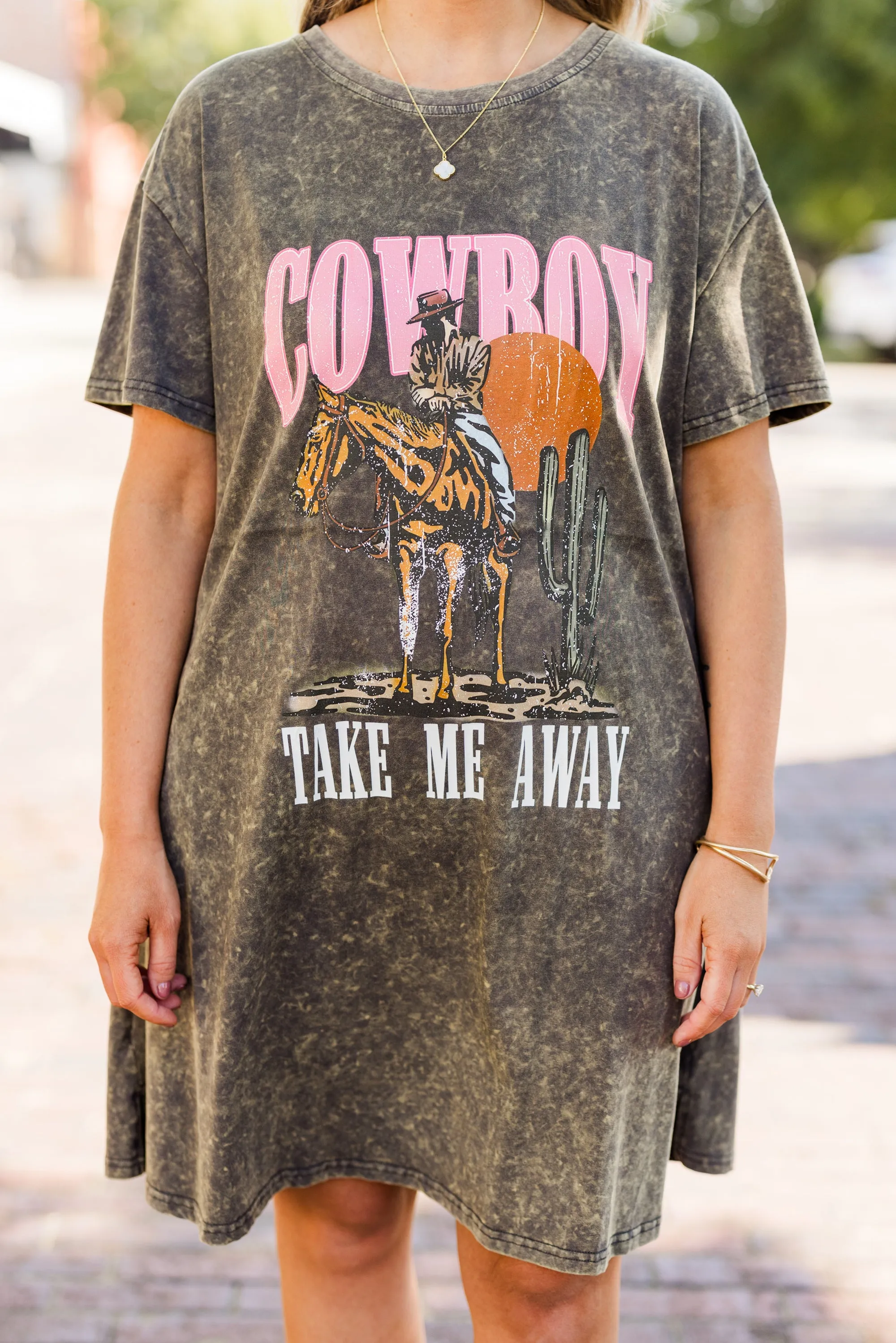 Cowboy Take Me Away T-Shirt Dress, Charcoal