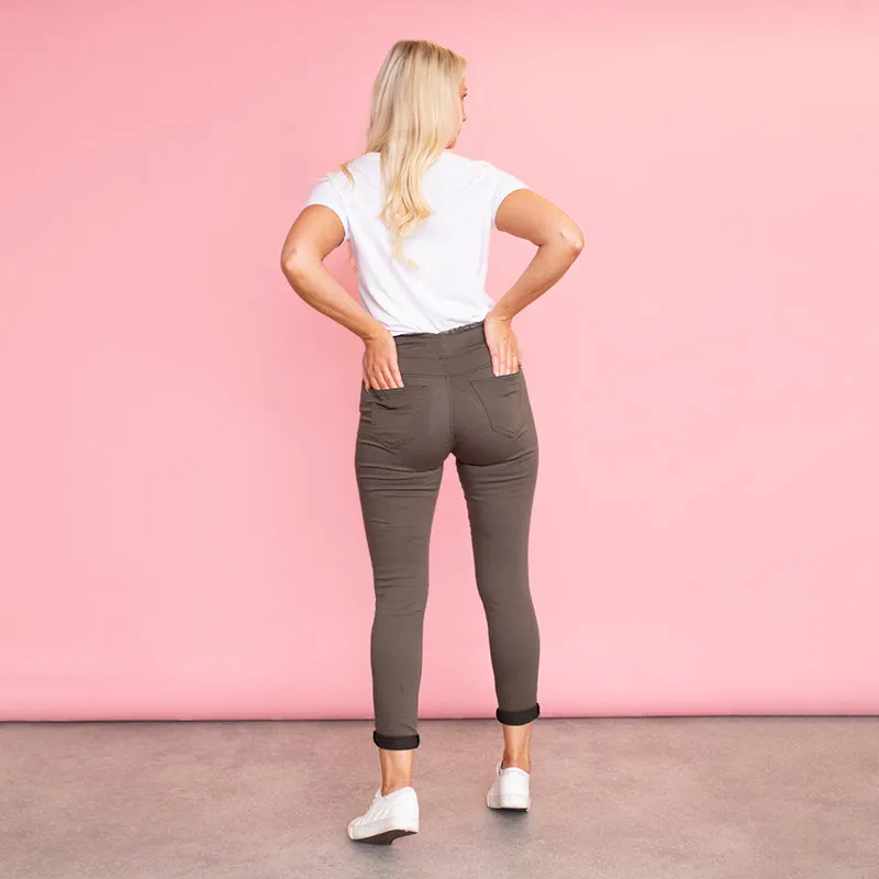 Dana Drawstring Vintage Jeggings (Khaki)
