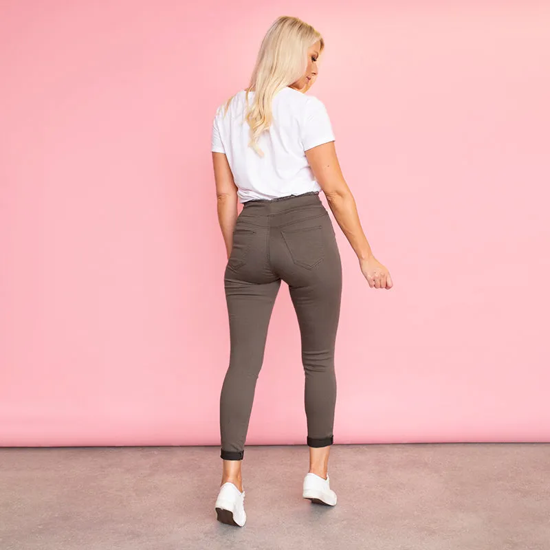 Dana Drawstring Vintage Jeggings (Khaki)